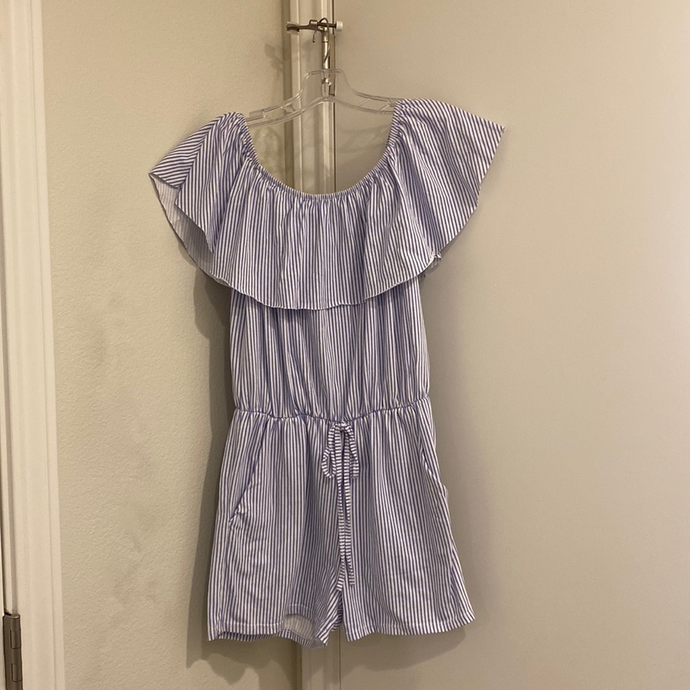 Blue & white beach romper, XS/S size